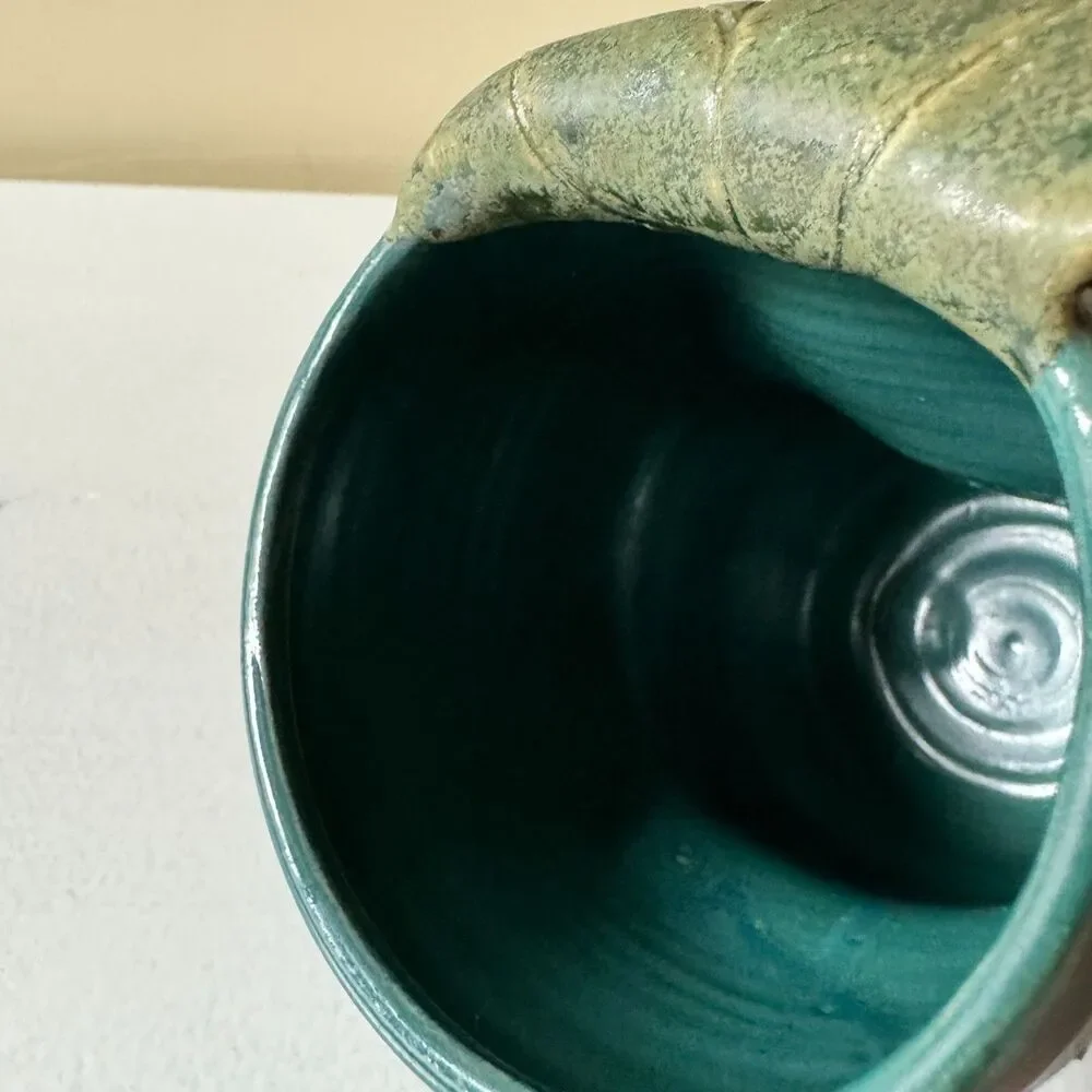 Handmade Leaf Handwarmer Ceramic Mug Dark Teal (Left)